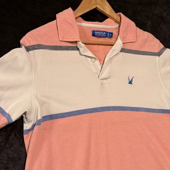 Nautica Mens Striped Polo Shirt Size M Pastel Blue Sail Coastal Golf Retro Y2K - Picture 6 of 16